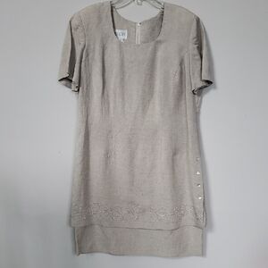 Plaza South Dress Womens 18 Linen Blend Fitted Shift with Embroidered Double Hem